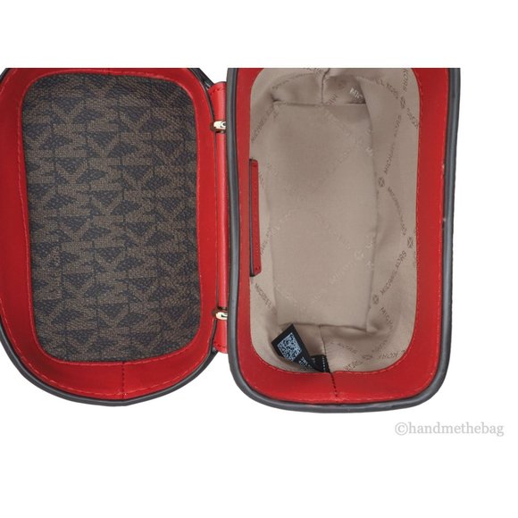 NEW MK Michael Kors Rose Mini Trunk Crossbody Brown & Red Leather Handbag NWT - Picture 6 of 8